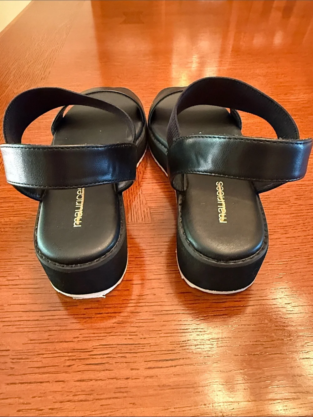 Maurices Black Elastic Strap Platform Wedge Sandals Size 7